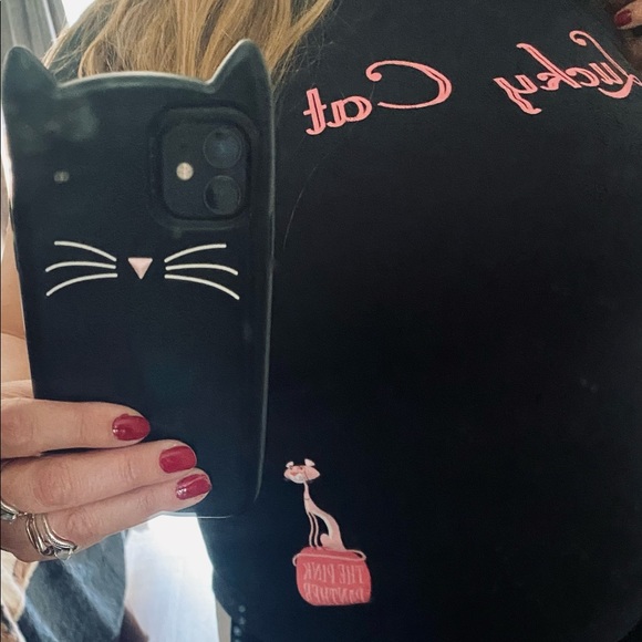 2/$20 Pink Panther Lucky Cat Vintage Cartoon 40th Anniversary Black Top Junior L - Picture 2 of 3